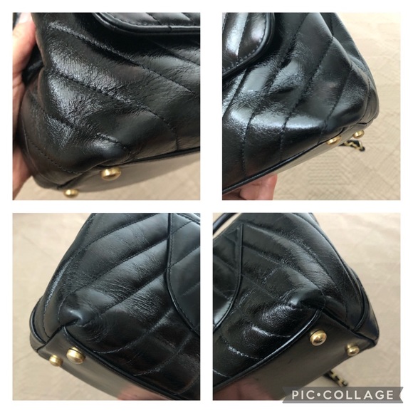 Chanel Coco top handles chevron Iridescent calfskin Leather flap small size bag. - Picture 9 of 17
